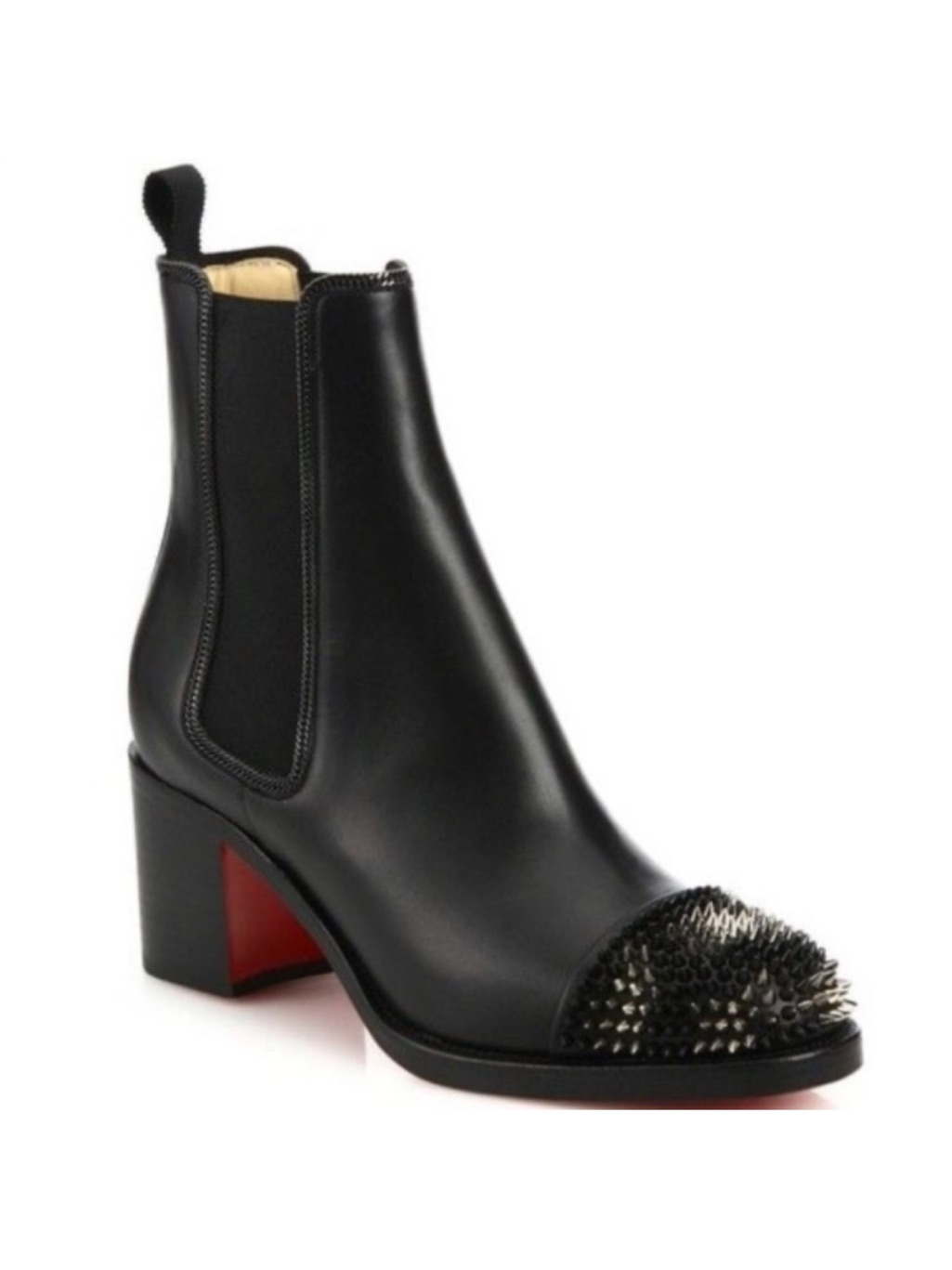 Christian Louboutin Spike Black Studded Leather Ankle Boots With Chunky Heels